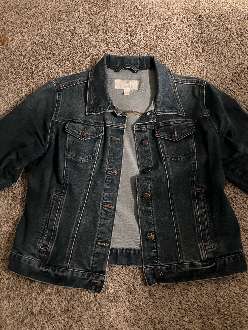 Time and Tru Dark Blue Denim Jacket with Button Front